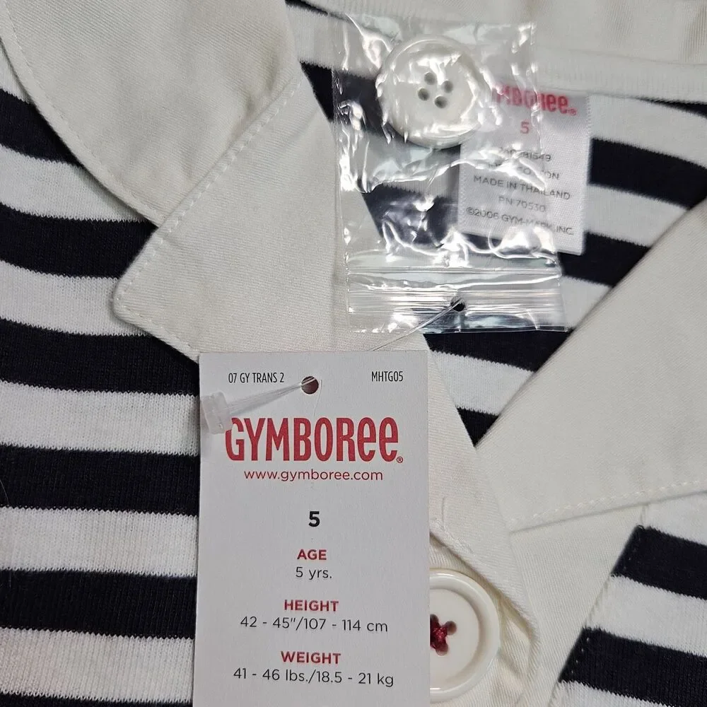Vintage Gymboree Top Girls Size 5 Black White Striped Polo Bon Voyage Line NWT